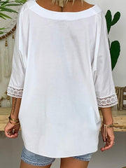 Lace v-neck button-down large size solid loose blouses