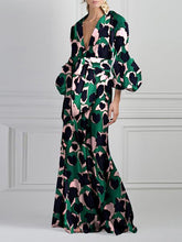 Floral print v-neck fashion maxi dresses