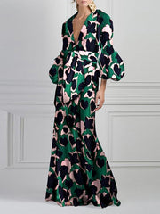 Floral print v-neck fashion maxi dresses