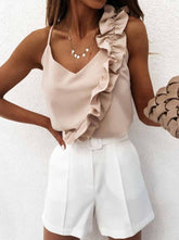 Florcoo Sexy Ruffled V-neck Top Vests
