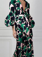 Floral print v-neck fashion maxi dresses