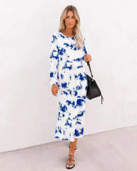 Fashion Sexy Print Round neck Long sleeve Maxi Dresses