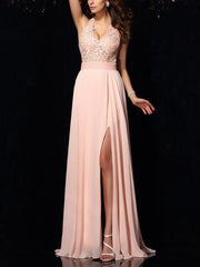 Lace hang band collar chiffon elegant long party evening dresses