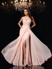 Lace hang band collar chiffon elegant long party evening dresses