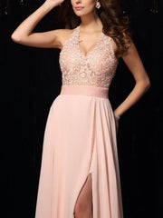 Lace hang band collar chiffon elegant long party evening dresses
