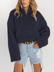 Thick High Neck Long Sleeve Fabric Surface Zipper Sweatshirts