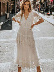 Fashion Sexy Lace V neck Short sleeve Maxi Dresses
