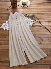 Loose button sleeveless long jumpsuits