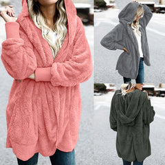 Hooded Polyester Plain Basic Outerwear Coats For Woman