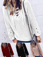 Large Size Plus Lace Up Woman Winter Sweatres