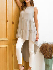Fashion Round neck sleeveless plain irregular hem T-shirts