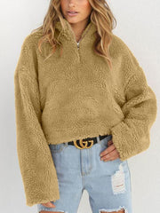 Thick High Neck Long Sleeve Fabric Surface Zipper Sweatshirts