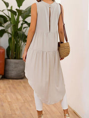 Fashion Round neck sleeveless plain irregular hem T-shirts