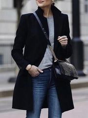 Fashionable solid color stand up collar warm coats