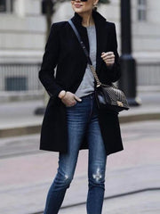 Fashionable solid color stand up collar warm coats