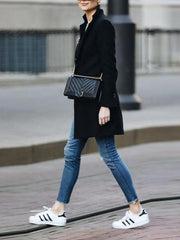 Fashionable solid color stand up collar warm coats