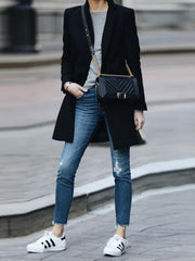 Fashionable solid color stand up collar warm coats