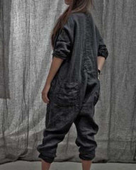 V neck black casual wo,em long sleeve jumpsuits