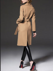 Good Quality Two Colors Large Lapel With Tie Woman Long 30 Wool Coats