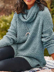 High neck plain women long sleeve daily sweaters