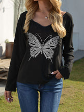 Stylish butterfly printed bling black T-shirts
