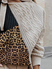 Stylish chic women high neck leopard printed long sleeve sweaters