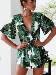 Floral Deep V-neck Waisted Romper