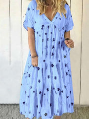 Floral v-neck casual printed ruffled short-sleeved shift dresses