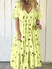 Floral v-neck casual printed ruffled short-sleeved shift dresses