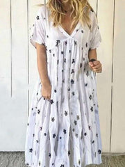 Floral v-neck casual printed ruffled short-sleeved shift dresses