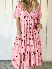 Floral v-neck casual printed ruffled short-sleeved shift dresses