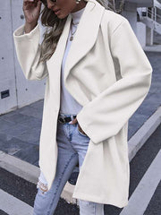 Fashionable elegant women plain turn down neck long coats