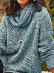 High neck plain women long sleeve daily sweaters