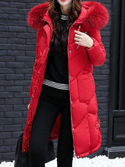 Fashionable Long Wool- like Collar Down Polyester Jacket Long Coats