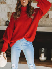 Four Color High Collar Lantern Sleeve Sweater