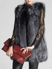 Fluffy Faux Fur Collarless Plain Waistcoat