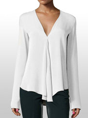 Long Sleeve Plain Daily Woman Sexy V Neck T-Shirts
