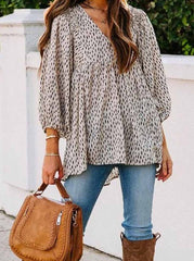 Loose And Simple V-Neck Floral Tops Blouses