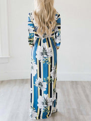 Striped Print Long Sleeve Casual Maxi Dress for Women
