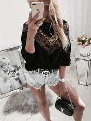 Leopard print sequins patchwork sweatshirts
