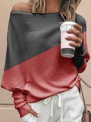 Loose casual one off shoulder bat sleeve Autumn knit sweaters Tops