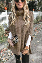 High Neck Loose Cable Knit Pattern Stitching Sweaters Tops