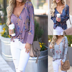 Tie Collar Tassel Printed Shirts&Blouses