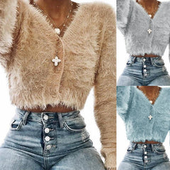 Long Sleeve Plush Button Up Coat Candigans