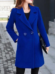 Lapel Longline Plain Pocket Woolen Coat