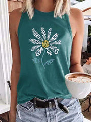 Green Floral Shift Casual Sleeveless Shirts & Tops