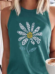 Green Floral Shift Casual Sleeveless Shirts & Tops