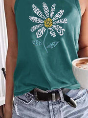 Green Floral Shift Casual Sleeveless Shirts & Tops
