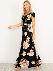 Floral-Print Deep V Maxi Dress
