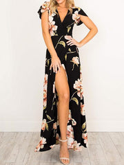 Floral-Print Deep V Maxi Dress